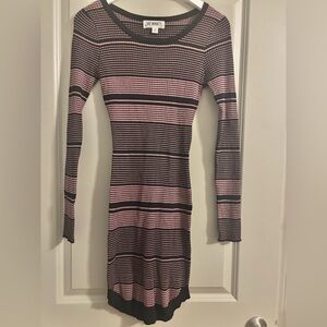 Say What? Pink and Black Striped Long Sleeve Dress